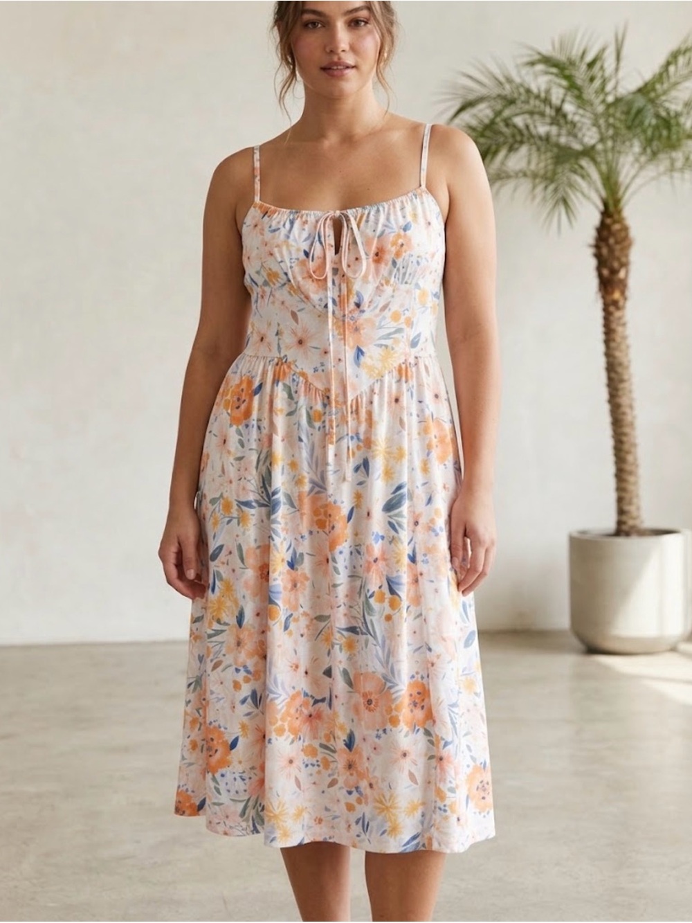 Floral Tie-Front Chemise Slip Dress - Peach Floral